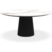 porro table ronde fixé avec base en frêne materic ø 160 cm (covelano fantastique brillant et frêne teinté noir - marbre et bois brossé)