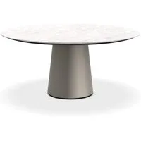 porro table ronde fixé avec base en métal materic ø 160 cm (blanc carrara opaque et inox satiné opaque - marbre et métal)