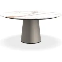 porro table ronde fixé avec base en métal materic ø 160 cm (covelano fantastique opaque et inox satiné opaque - marbre et métal)