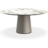 porro table ronde fixé avec base en métal materic ø 160 cm (paonazzo opaque et inox satiné opaque - marbre et métal)