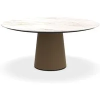 porro table ronde fixé avec base en métal materic ø 160 cm (calacatta or opaque et laiton bruni - marbre et métal)