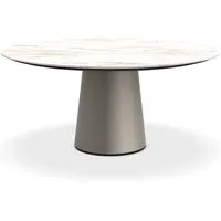 porro table ronde fixé avec base en métal materic ø 160 cm (calacatta or brillant et inox satiné opaque - marbre et métal)