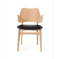 warm nordic chaise gesture, assise revêtue de textile cuir prescott 207 black, structure en chêne huilé blanc, assise rembourrée