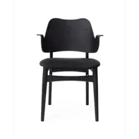 warm nordic chaise gesture, assise revêtue de textile tissu anthracite, structure en hêtre laqué noir