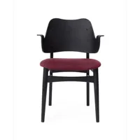 warm nordic chaise gesture, assise revêtue de textile bordeaux-structure en hêtre laqué noir