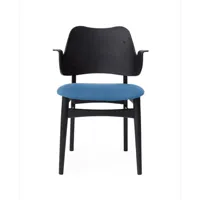 warm nordic chaise gesture, assise revêtue de textile sea blue-structure en hêtre laqué noir