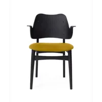 warm nordic chaise gesture, assise revêtue de textile yellow-structure en hêtre laqué noir