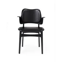 warm nordic chaise gesture, assise et dossier revêtus de textile cuir prescott 207 black, structure en hêtre laqué noir, assise rembourrée, dossier rembourré