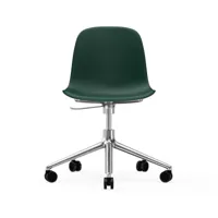 normann copenhagen chaise de bureau form avec base pivotante, fauteuil de bureau 5w vert, aluminium, roulettes