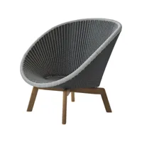 cane-line fauteuil lounge peacock weave grey/light grey, pieds en teck