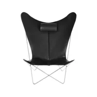 ox denmarq fauteuil papillon ks chair cuir noir, support en acier inoxydable