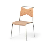 design house stockholm chaise torso chêne, cuir couleur naturelle, pieds chromés