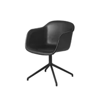 muuto fiber armchair chaise de bureau avec base pivotante cuir noir-structure noire