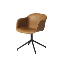 muuto fiber armchair chaise de bureau avec base pivotante cuir cognac-structure noire