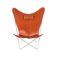 ox denmarq fauteuil papillon ks chair cuir noisette, support en acier inoxydable