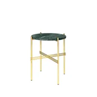 gubi table d'appoint ts round green guatemala marble, ø40, structure en laiton