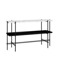 gubi table d’appoint ts console 120x30x72 cm white carrara marble, structure noire, avec plateau