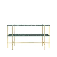 gubi table d’appoint ts console 120x30x72 cm green guatemala marble, structure en laiton, 2 étagères en marbre