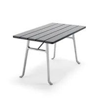 byarums bruk table seriff lasure acajou noire, support en aluminium brut