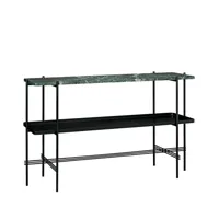 gubi table d’appoint ts console 120x30x72 cm green guatemala marble, structure noire, avec plateau