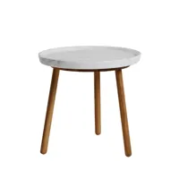 stolab table gigogne tureen marbre blanc, ø 52 cm, pieds en chêne huilé naturel