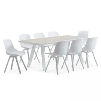 table de jardin rectangulaire avec plateau céramique 180 x 90 cm et 8 chaises