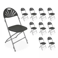 lot 10 chaises pliantes grises et crochets de liaison - gris anthracite