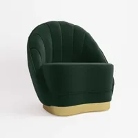 fauteuil en velours vert sapin, base cerclage doré effet laiton