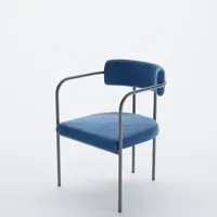 chaise de salle à manger tapissée avec accoudoirs, velours bleu, barbara