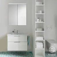 burgbad eqio ensemble de meubles de salle de bains 1, vasque avec meuble sous-vasque et armoire de toilette, sfan083f2009c0001g0146,