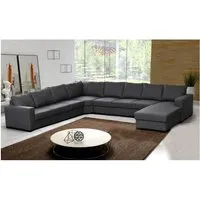 meublesline grand canapé d'angle 9 places oara moderne en u panoramique tissu gris