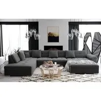 meublesline atis - canapé d'angle panoramique xxl en u - en tissu gris foncé - angle gauche  gris