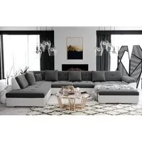 meublesline atis - canapé d'angle panoramique xxl en u - en tissu et simili cuir - angle gauche gris et blanc  gris