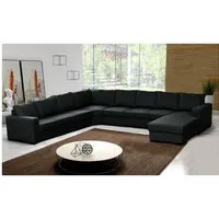 meublesline grand canapé d'angle 9 places oara moderne en u panoramique tissu noir