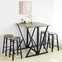 urban living table haute pliable avec 4 tabourets en bois struture en métal noir table 80x80x89cm tabouret 30x30x55cm+urban living  bois