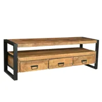 meuble tv avec 3 tiroirs et 1 niche en bois de manguier et métal noir - naturel clair - harlem