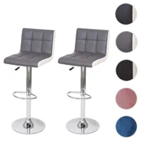2x tabouret de bar hwc-g87, chaise bar/comptoir, réglable en hauteur ~ similicuir gris-blanc, pied chromé