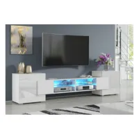 dusine meuble tv pablo 230 cm avec led blanc mat et blanc laqué