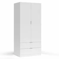 armoire penderie 2 portes & 2 tiroirs 180cm blanc