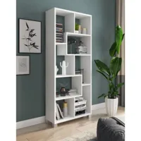 bibliothèque zig zag avec 8 étagères, étagère positionnable verticalement et horizontalement, bibliothèque de rangement de bureau, cm 69x30h160, couleur blanc