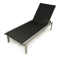 chaise longue en aluminium et textilène, couleur noire, dimensions 69 x 37 x 194 cm
