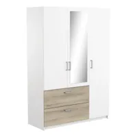 but armoire 3 portes 2 tiroirs l.134 cm ready imitation chêne kronberg et blanc  chêne