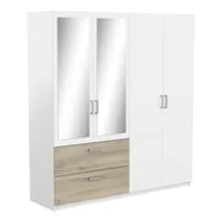 but armoire 4 portes 2 tiroirs l.179 cm ready imitation chêne kronberg et blanc  chêne
