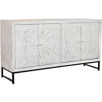 pegane buffet meuble de rangement en bois de manguier coloris blanc et métal noir - longueur 150 x hauteur 80 x profondeur 38 cm