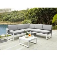 vente-unique salon de jardin en aluminium : table basse et canapé d'angle relevable 6 places - gris - palaos ii de mylia