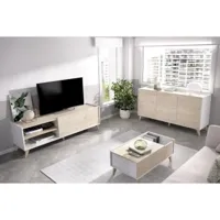youdoit ensemble meuble tv table basse buffet - mélaminé - style scandinave - chêne et blanc  chêne