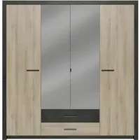 but armoire 4 portes avec miroir colo lingère et penderie imitation chêne et noir