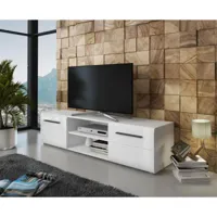 alter meuble tv avec deux portes et un compartiment ouvert, 160 x 40 x 40 cm, couleur blanc  blanc
