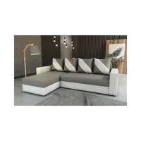 meublesline canapé d'angle convertible huli gris clair blanc  noir