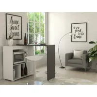 vente-unique meuble de bar pivotant avec rangements - blanc et anthracite - saturne panneau de particules gris